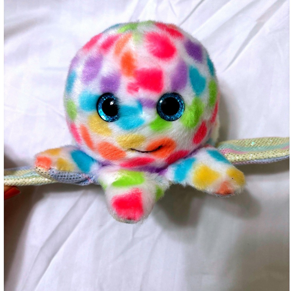 The Petting Zoo Rainbow Polka Dot Octopus Plush Sparkle Eyes 5 inch Toy